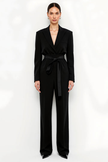 Black 2 Piece Peak Lapel Fitted Women Suits with Belts